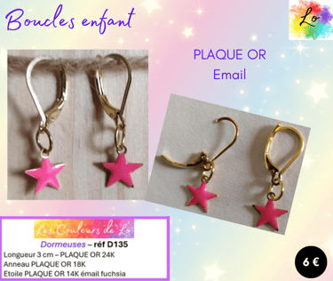 Boucles dormeuses Plaqué or étoile émail fuchsia Les Couleurs de Lo