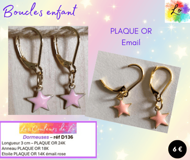 Boucles dormeuses Plaqué or étoile émail fuchsia Les Couleurs de Lo