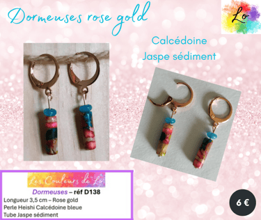 Boucles dormeuses rose gold Calcédoine Jaspe sédiment Les Couleurs de Lo