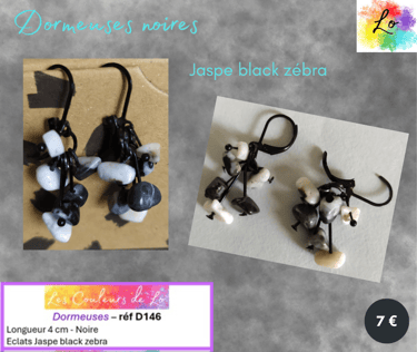 Boucles dormeuses noires Jaspe black zébra Les Couleurs de Lo