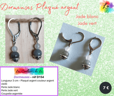 Boucles dormeuses Plaqué argent Jade blanc Jade vert Les Couleurs de Lo