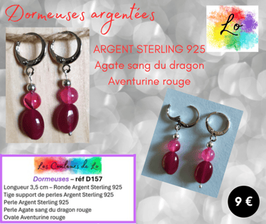 Boucles dormeuses Argent Sterling Agate sang du dragon Aventurine rouge Les Couleurs de Lo