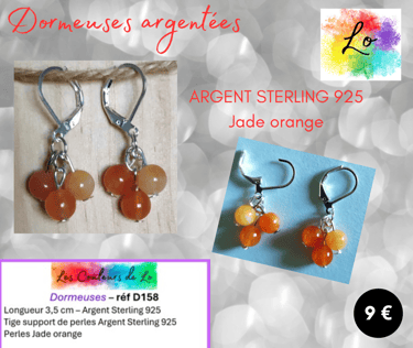 Boucles dormeuses Argent Sterling Jade orange Les Couleurs de Lo