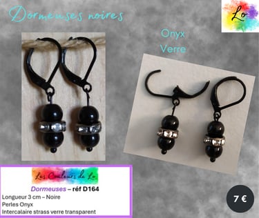 Boucles dormeuses noires Onyx strass verre transparent Les Couleurs de Lo