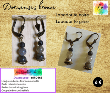 Boucles dormeuses bronze Labadorite coupelle bronze Les Couleurs de Lo