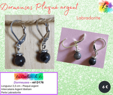 Boucles dormeuses Plaqué argent Labradorite Les Couleurs de Lo