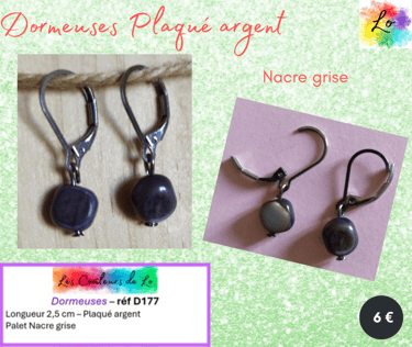 Boucles dormeuses Plaqué argent Nacre grise Les Couleurs de Lo