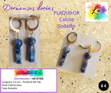Boucles dormeuses Plaqué or Calcite Sodalite Les Couleurs de Lo