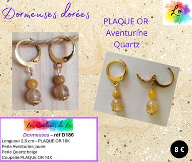Boucles dormeuses Plaqué or Aventurine jaune Quartz beige Les Couleurs de Lo