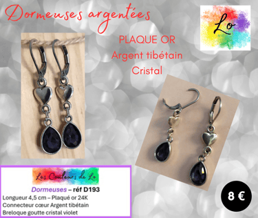 Dormeuses Plaqué or cœur Argent tibétain cristal violet Les Couleurs de Lo