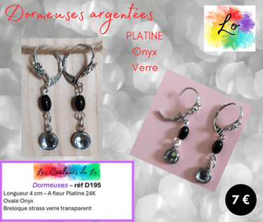 Dormeuses Platine Onyx strass verre transparent Les Couleurs de Lo