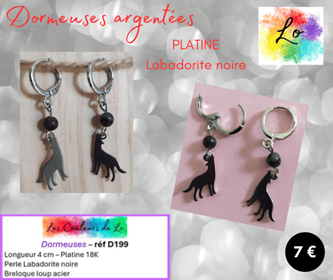 Boucles dormeuses Platine Lababorite noire loup acier Les Couleurs de Lo