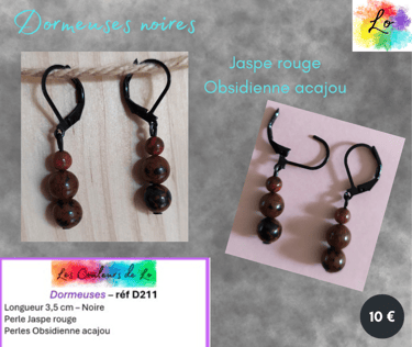 Dormeuses noires Jaspe rouge Obsidienne acajou Les Couleurs de Lo