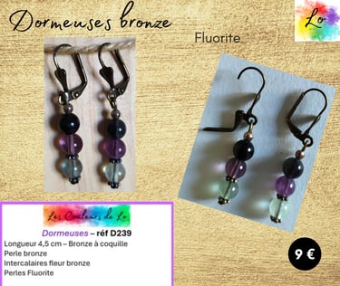 Boucles dormeuses bronze Fluorite Les Couleurs de Lo