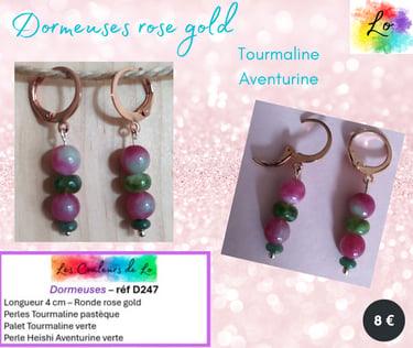 Boucles dormeuses rose gold Tourmaline Aventurine Les Couleurs de Lo