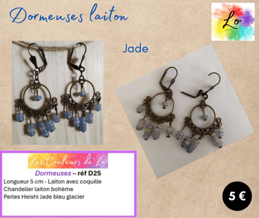 Boucles dormeuses argentées connecteur bohème Jade bleu glacier Les Couleurs de Lo