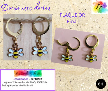 Boucles dormeuses Plaqué or petite abeille émail Les Couleurs de Lo