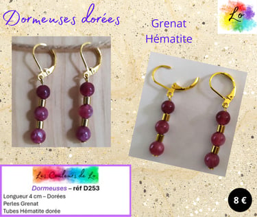 Boucles dormeuses dorées Grenat Hématite dorée Les Couleurs de Lo