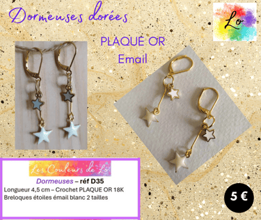 Boucles dormeuses Plaqué or étoiles émail blanc Les Couleur de Lo