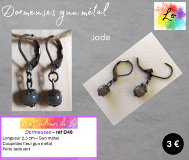 Boucles dormeuses gun métal Jade Les Couleurs de Lo