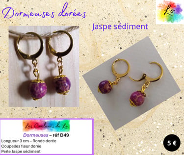 Boucles dormeuses dorées Jaspe sédiment Les Couleurs de Lo
