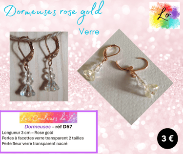 Boucles dormeuses rose gold fleur en verre Les Couleurs de Lo