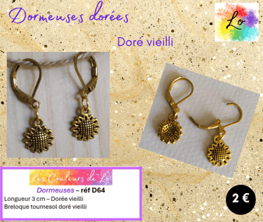 Boucles dormeuses dorées fleur métal Les Couleurs de Lo