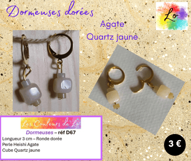 Boucles dormeuses Quartz jaune Agate Les Couleurs de Lo 