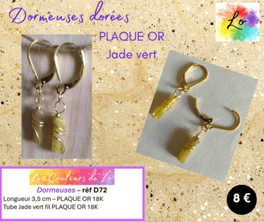 Boucles dormeuses Plaqué or Jade vert Les Couleurs de Lo