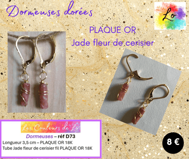 Boucles dormeuses Plaqué or Jade fleur de cerisier Les Couleurs de Lo