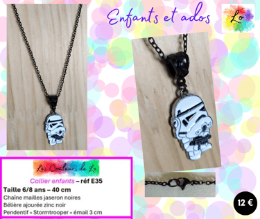 Collier noir pendentif Stormtrooper émail Les Couleurs de Lo