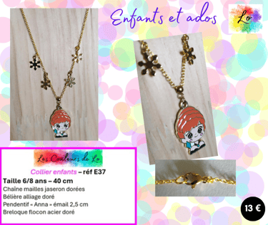 Collier doré pendentif Anna émail flocons acier doré Les Couleurs de Lo