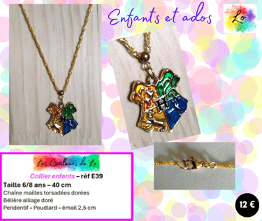 Collier doré pendentif blason Poudlard émail Les Couleurs de Lo