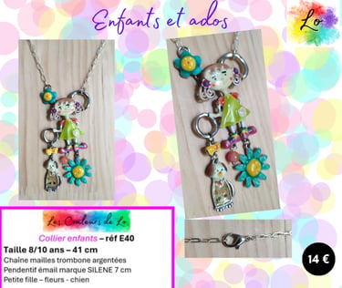 Collier enfant grand pendentif émail Les Couleurs de Lo