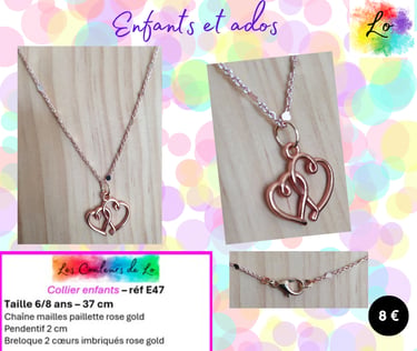 Collier enfant pendentif coeurs rose gold Les Couleurs de Lo
