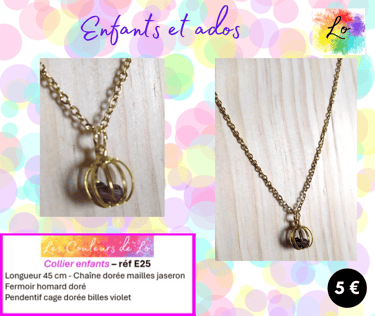 Collier enfant perles violettes Les Couleurs de Lo
