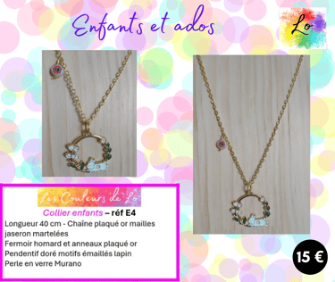 Collier enfant pendentif lapin émail Les Couleurs de Lo