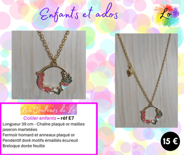 Collier enfants pendentif décor écureuil émail Les Couleurs de Lo