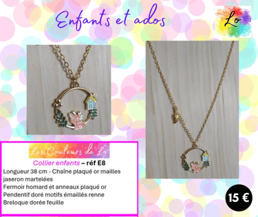 Collier enfant pendentif décor renne émail Les Couleurs de Lo