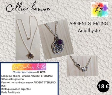 Collier Argent Sterling 925 rosace métal Améthyste Les Couleurs de Lo