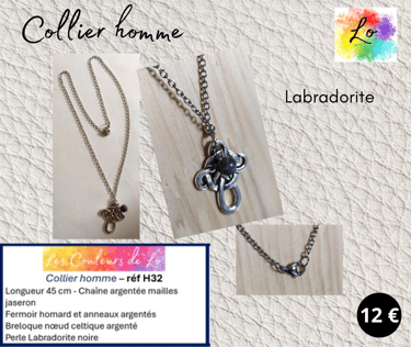 Collier argenté nœud celtique métal Labradorite Les Couleurs de Lo