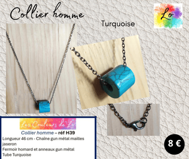 Collier gun métal Turquoise Les Couleurs de Lo