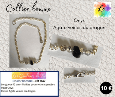 Collier argenté Onyx Agate veines du dragon Les Couleurs de Lo