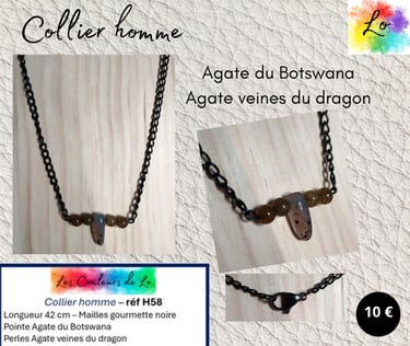 Collier noir Agate du Botswana Agate veines du dragon Les Couleurs de Lo