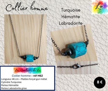 Collier gun métal Turquoise Hématite Labradorite Les Couleurs de Lo