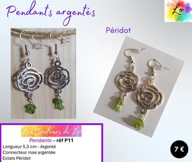 Boucles pendants argentés fleur métal Péridot Les Couleurs de Lo