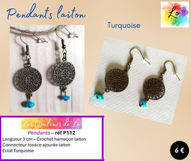 Boucles pendants laiton rosace laiton Turquoise Les Couleurs de Lo