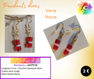 Boucles pendants verre rouge Nacre Les Couleurs de Lo