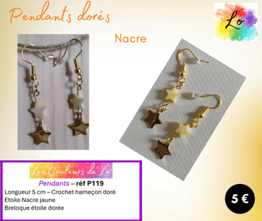 Boucles pendants dorés étoile Nacre jaune étoile acier Les Couleurs de Lo