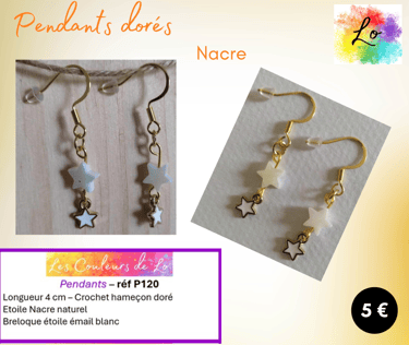 Boucles pendants dorés étoile Nacre étoile Nacre blanche Les Couleurs de Lo